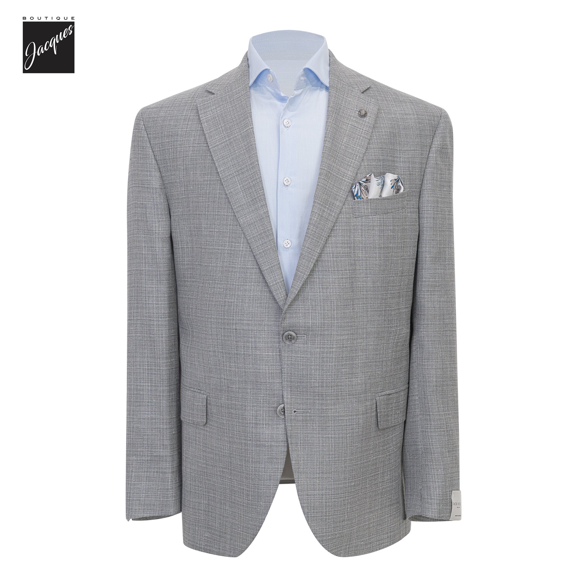 Light Gray Solid Wool/Silk/Linen Conway Classic Fit Sport Jacket - Jack Victor