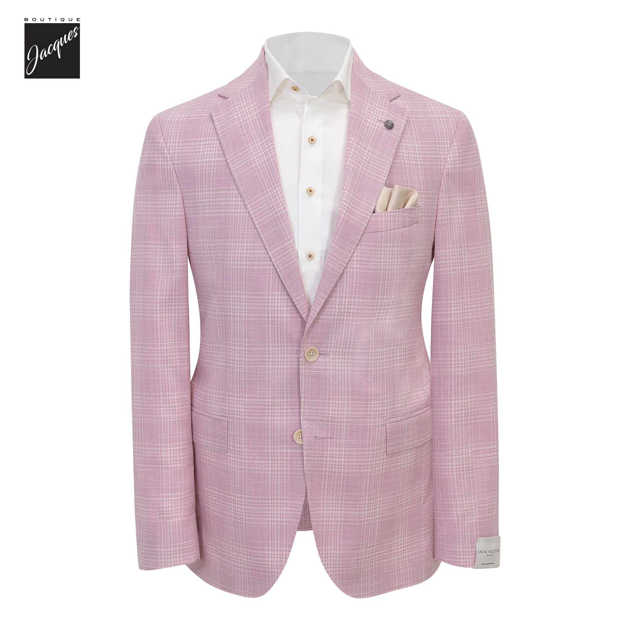 Light Pink Check Wool-Silk McAllen Contemporary Fit Sport Jacket - Jack Victor 1913