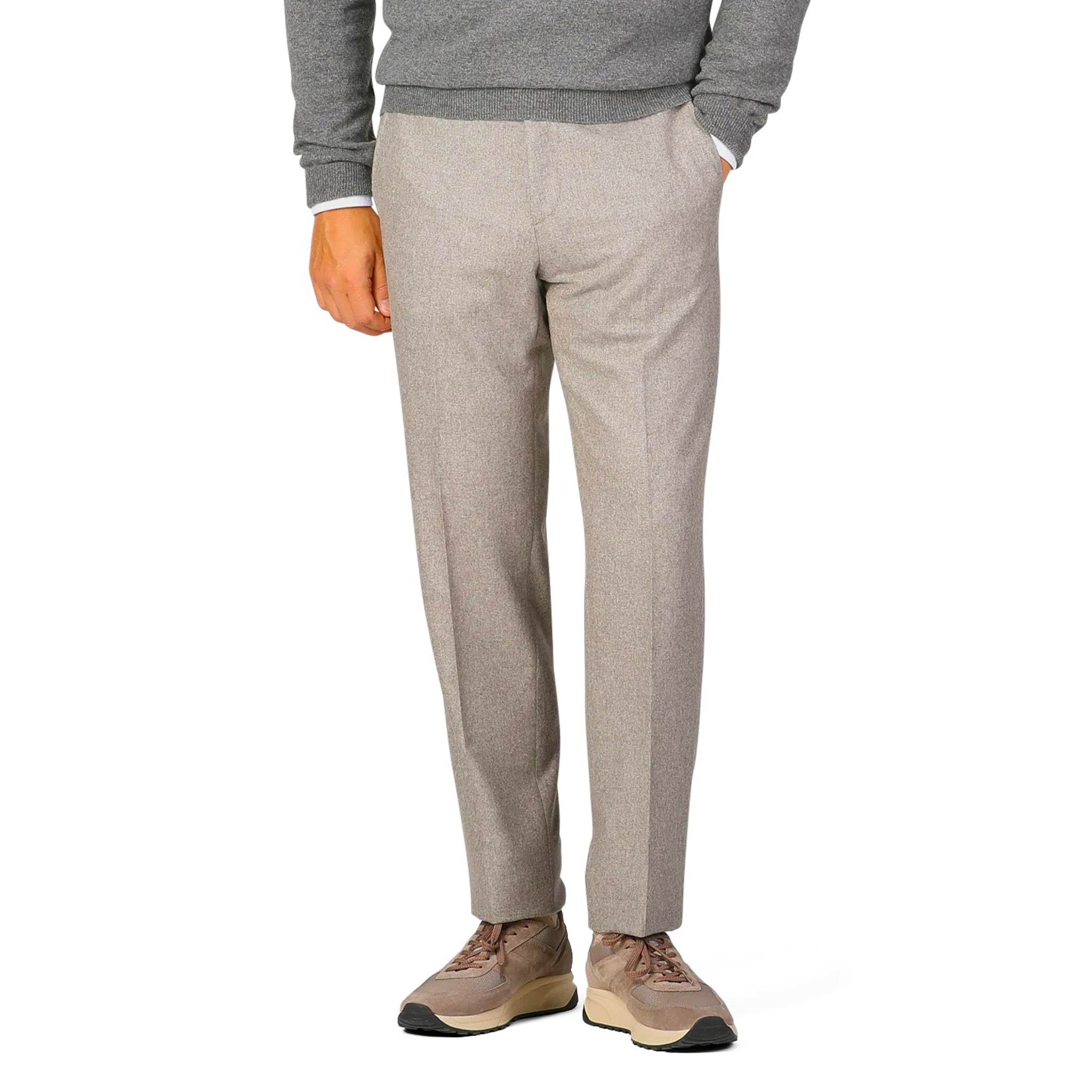 Taupe Flannel Vitale Barberis Contemporary Fit Wool Dress Pant - Luigi Bianchi