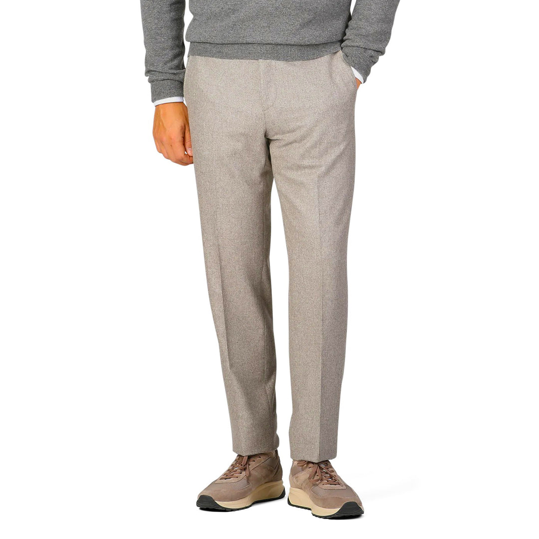 Taupe Flannel Vitale Barberis Contemporary Fit Wool Dress Pant - Luigi Bianchi