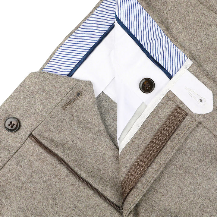 Taupe Flannel Vitale Barberis Contemporary Fit Wool Dress Pant - Luigi Bianchi
