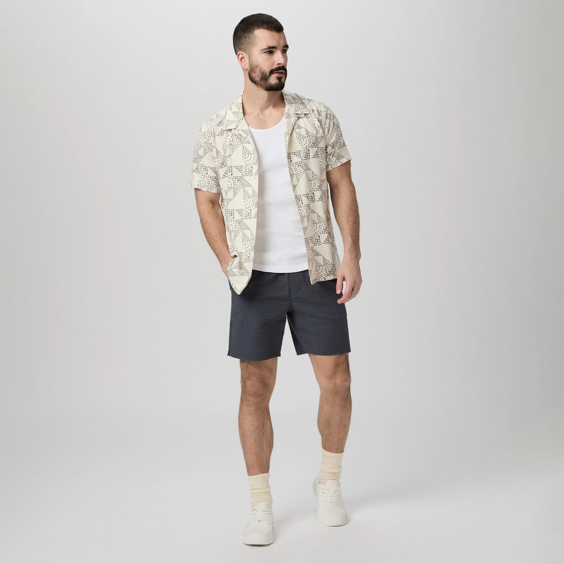 Ocean Floor (Navy) Cotton-Stretch Seersucker Teague Shorts - PAIGE