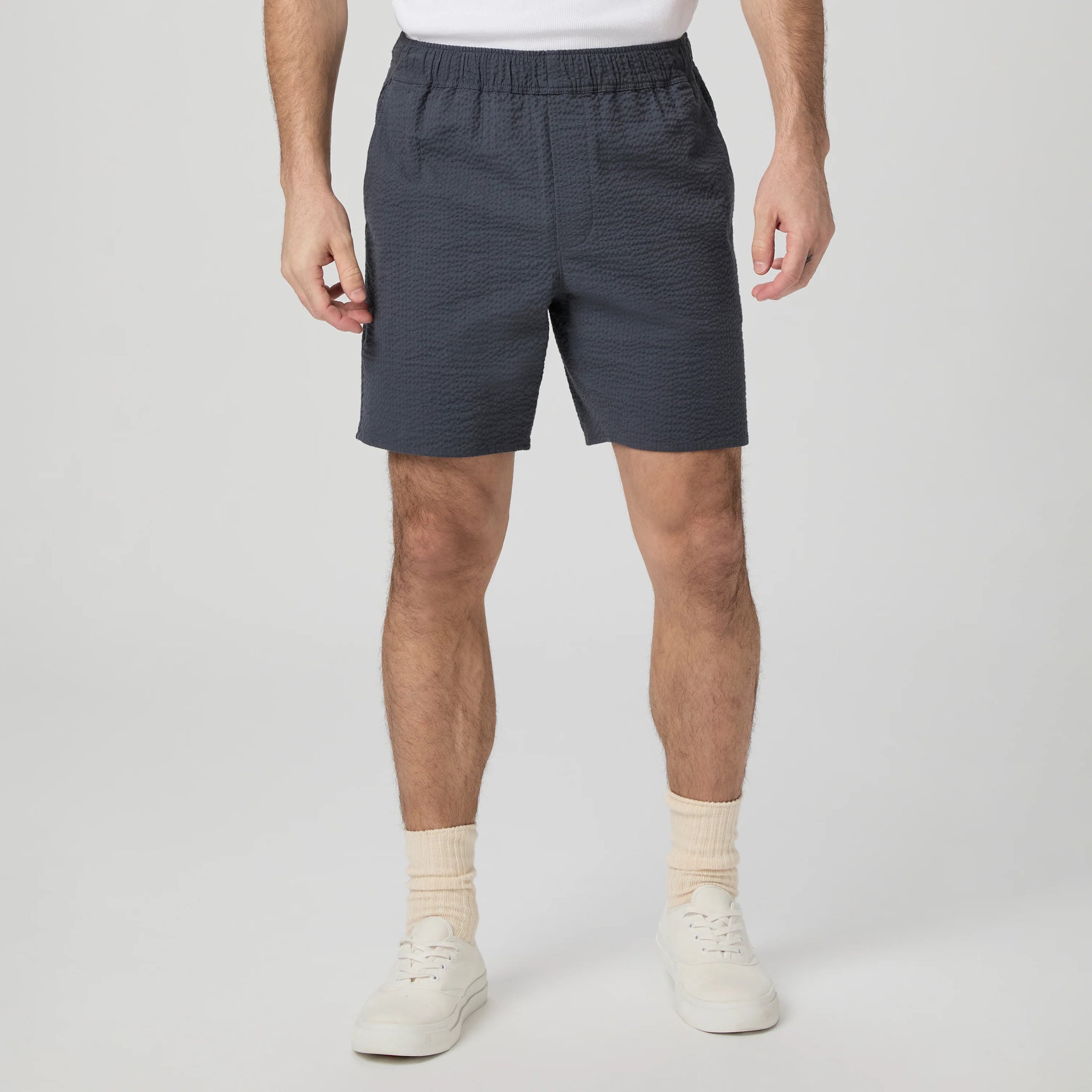 Ocean Floor (Navy) Cotton-Stretch Seersucker Teague Shorts - PAIGE