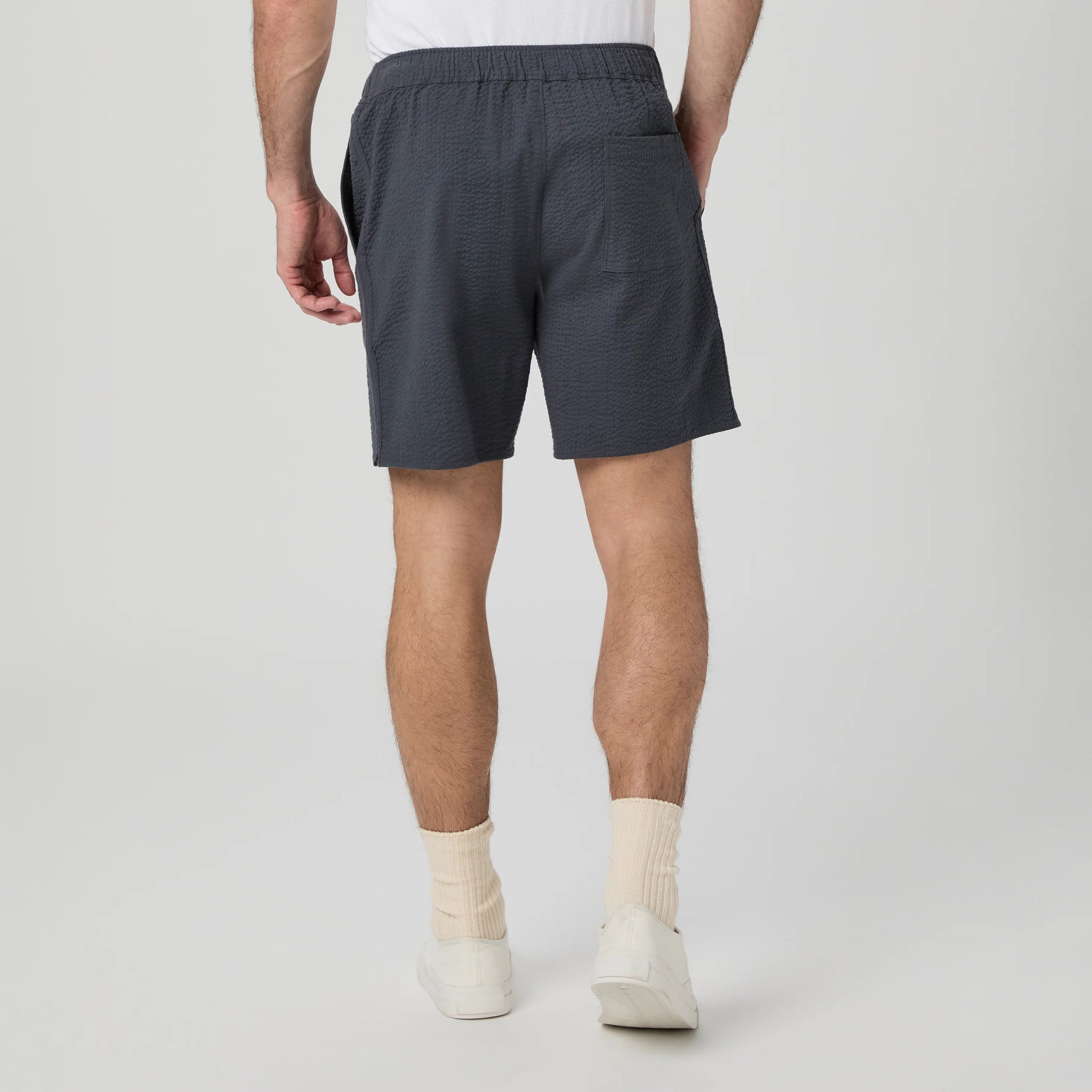 Ocean Floor (Navy) Cotton-Stretch Seersucker Teague Shorts - PAIGE