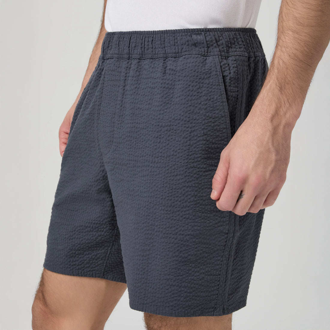 Ocean Floor (Navy) Cotton-Stretch Seersucker Teague Shorts - PAIGE