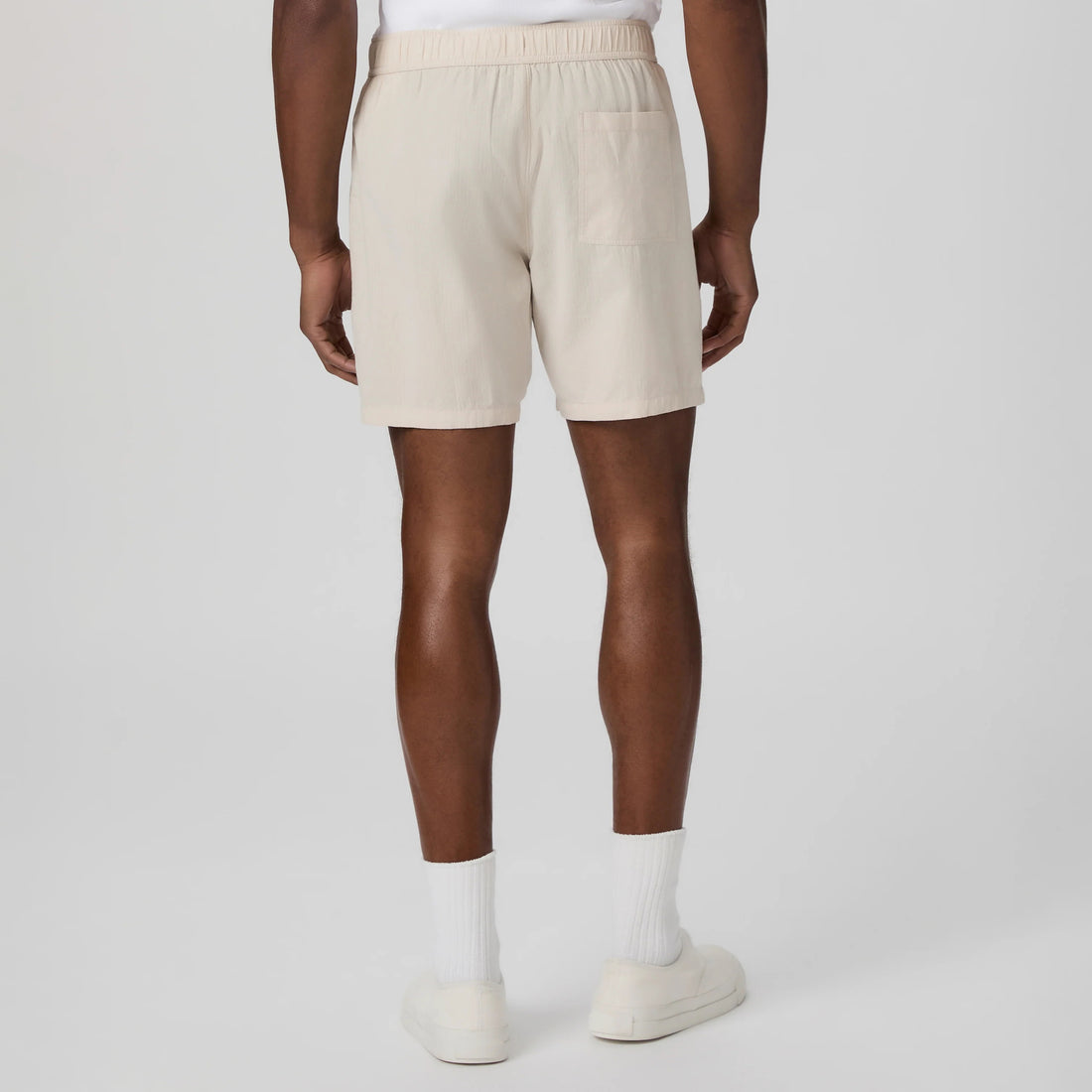 Atlantic Fog (Beige) Cotton-Stretch Seersucker Teague Shorts - PAIGE