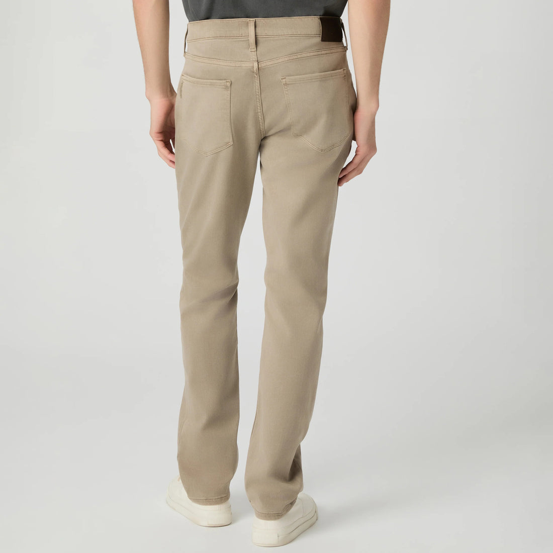 Pale beige straight fit stretch denim five-pocket jeans by PAIGE, Federal vintage style