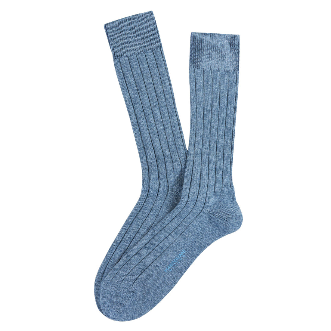 Denim Blue Ribbed Cashmere Dress Mid-Calf Socks - Marcoliani