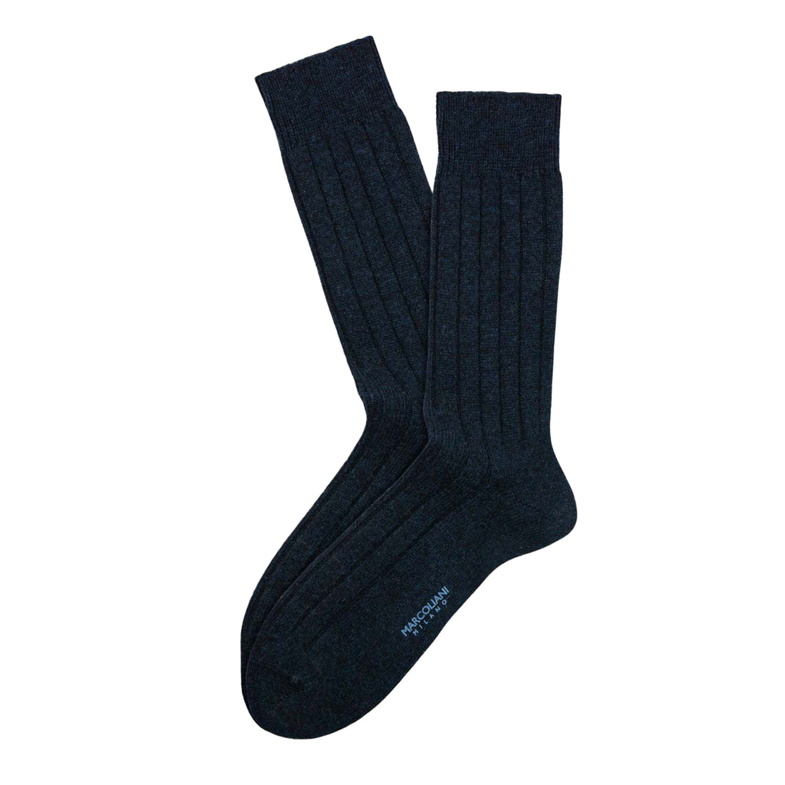 Navy Blue Ribbed Cashmere Dress Mid-Calf Socks - Marcoliani