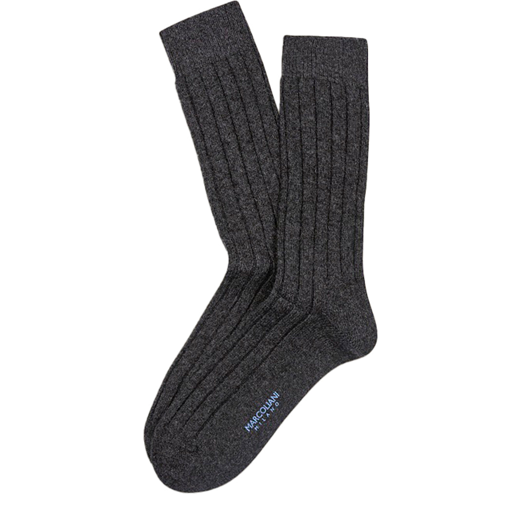 Charcoal Ribbed Cashmere Dress Mid-Calf Socks - Marcoliani