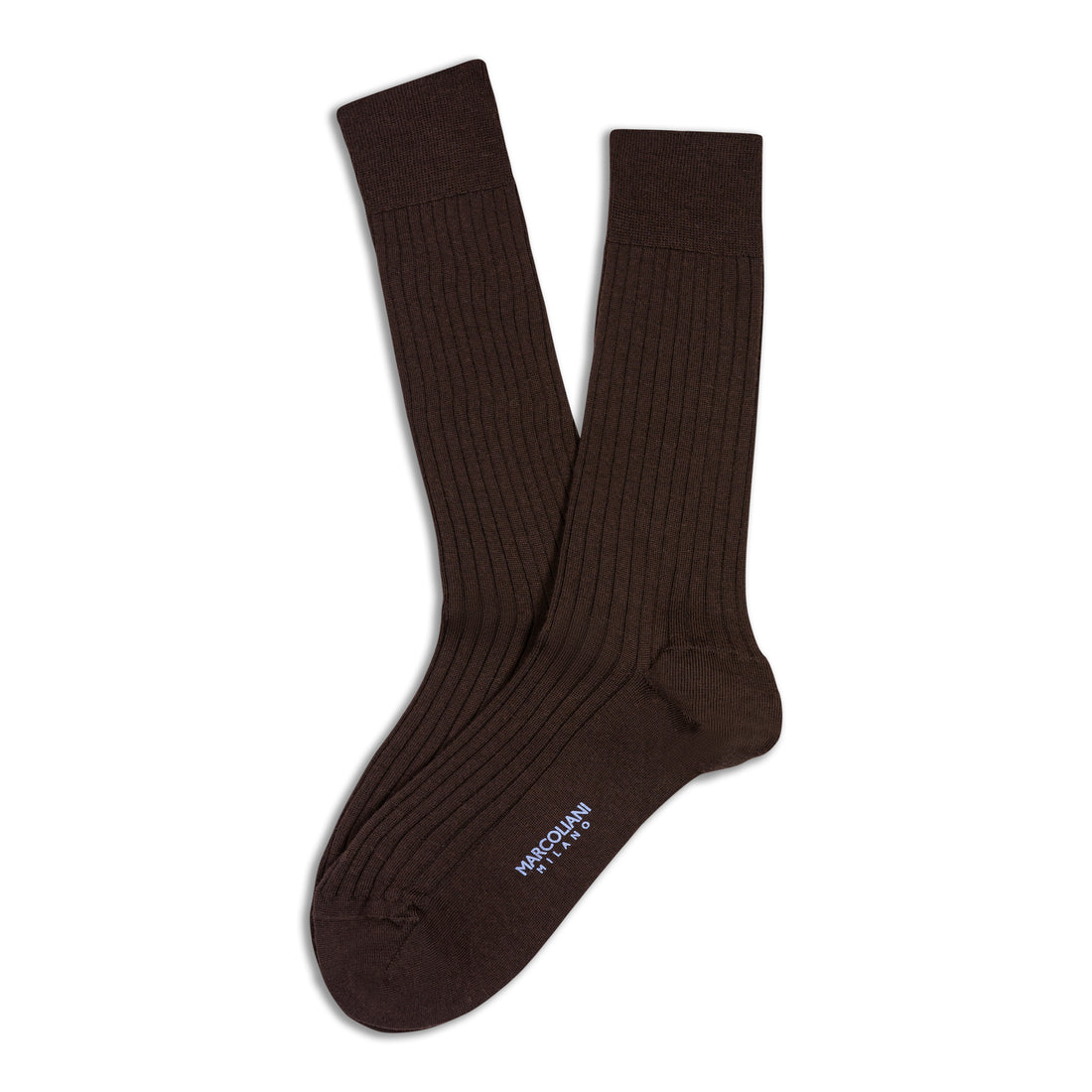 Chocolate Brown Ribbed Essence of Merino Wool Mid-Calf Sock - Marcoliani