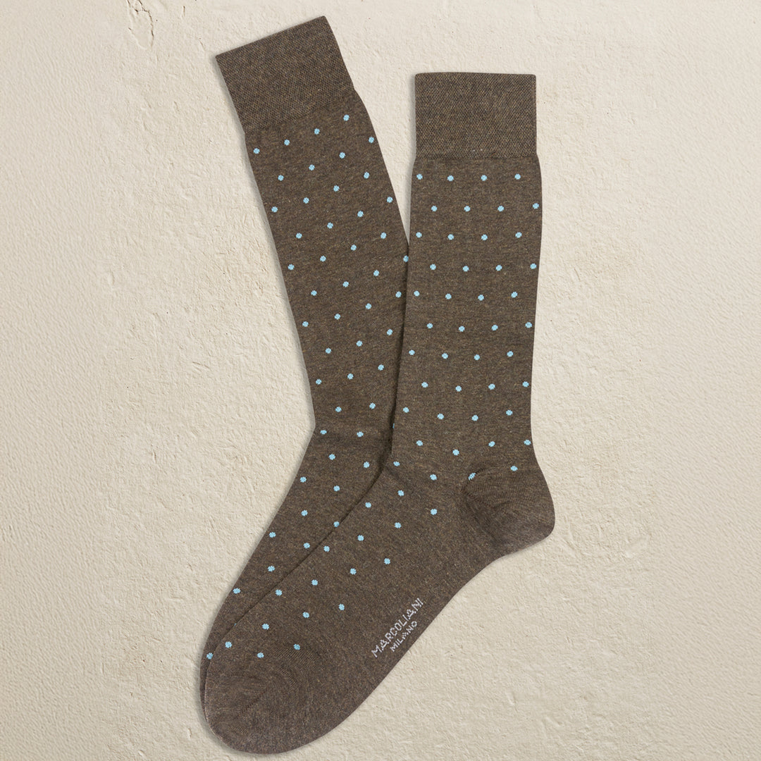 Coffee Brown Polka Dot Pima Cotton Mid-Calf Sock - Marcoliani