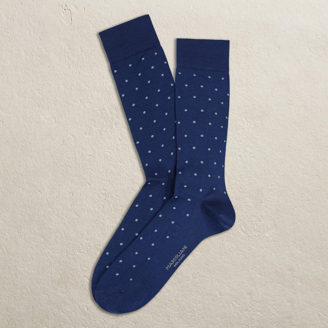 Ocean Blue Polka Dot Pima Cotton Mid-Calf Sock (LARGE) - Marcoliani