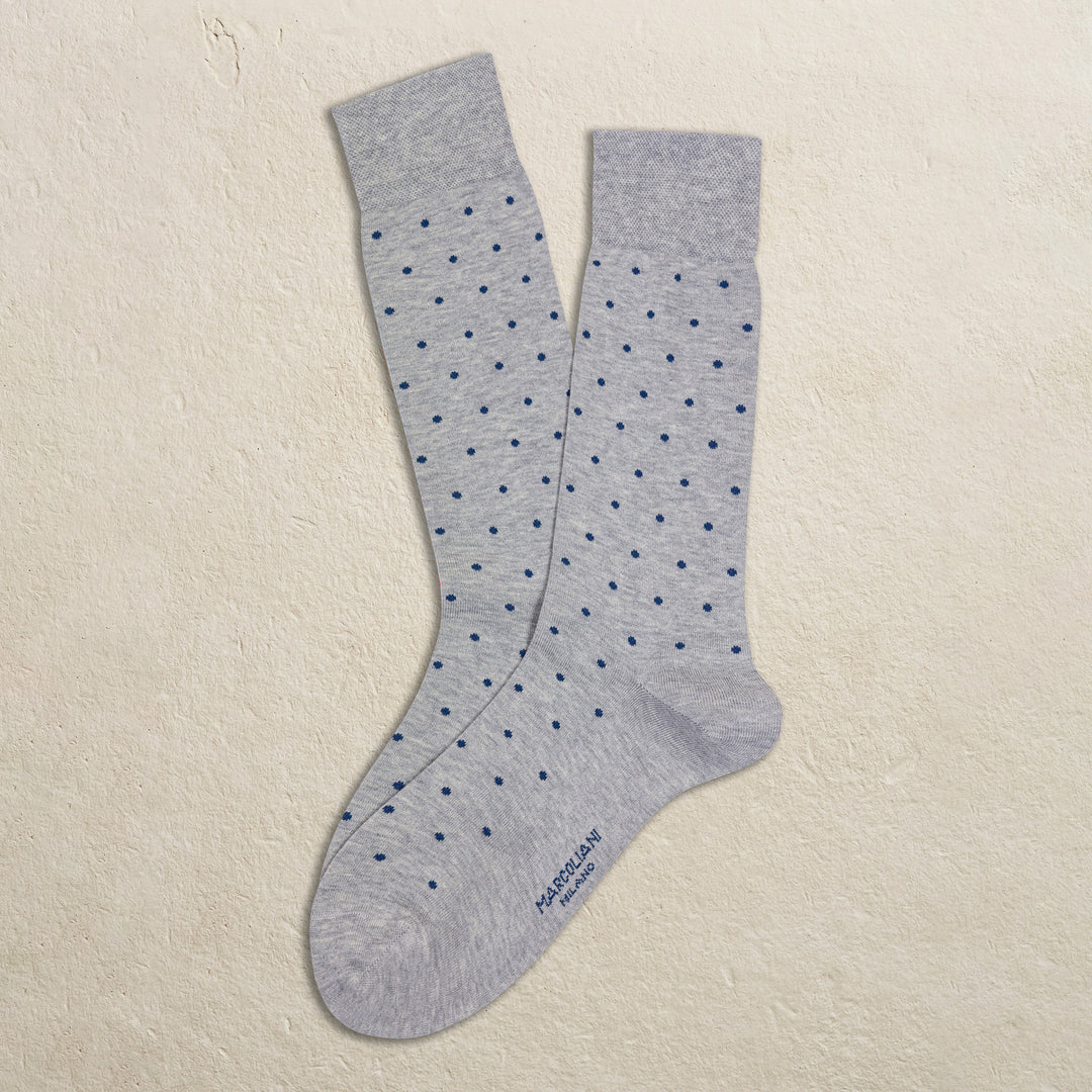 Silver Gray Polka Dot Pima Cotton Mid-Calf Socks - Marcoliani