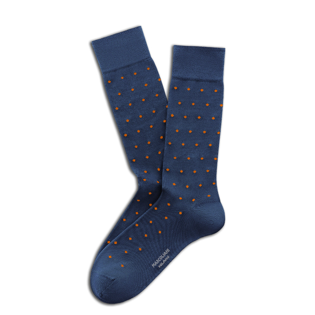 Denim Orange Polka Dot Pima Cotton Mid-Calf Socks - Marcoliani