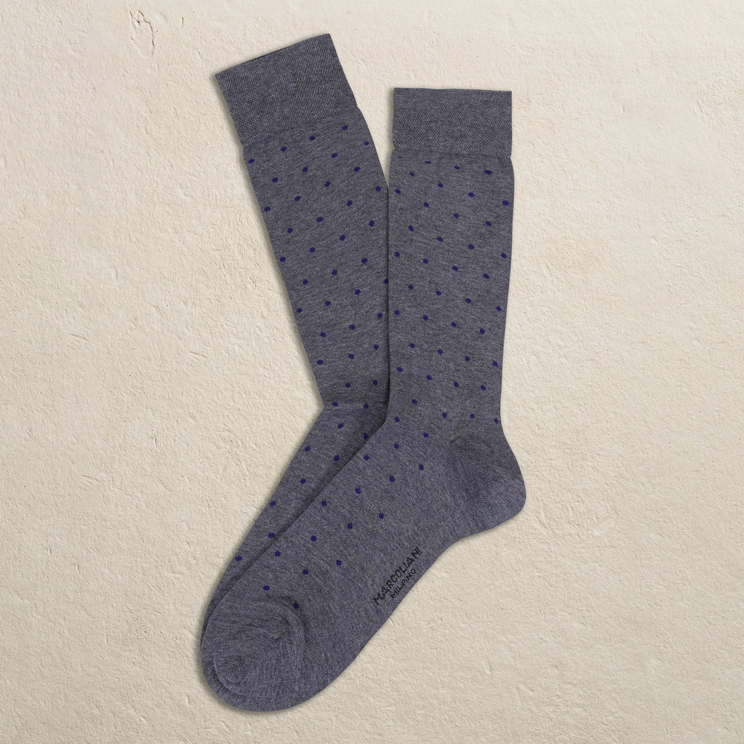 Gray Blue Polka Dot Pima Cotton Mid-Calf Socks - Marcoliani