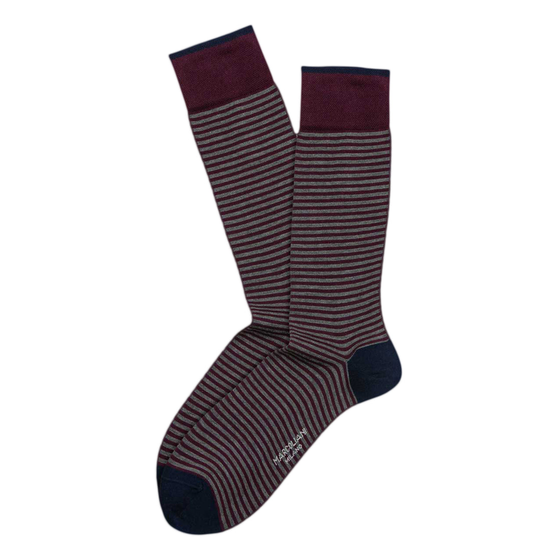 Barolo Red Palio Stripe Pima Cotton Mid-Calf Sock - Marcoliani
