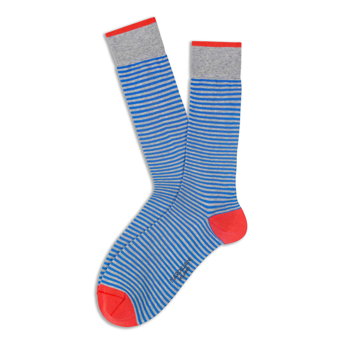 Flannel Gray & Turquoise Palio Stripe Pima Cotton Mid-Calf Sock - Marcoliani - Boutique Jacques International