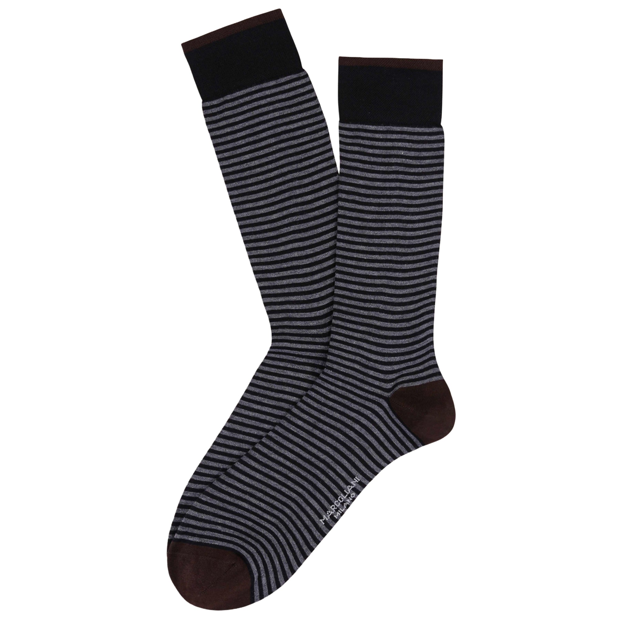 Black Asphalt Palio Stripe Pima Cotton Mid-Calf Sock - Marcoliani