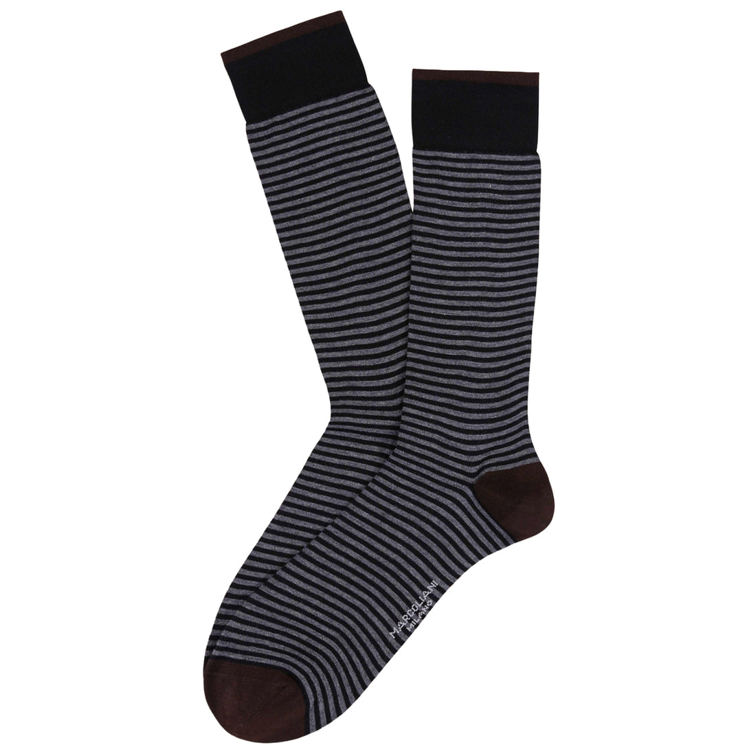 Black Asphalt Palio Stripe Pima Cotton Mid-Calf Sock - Marcoliani