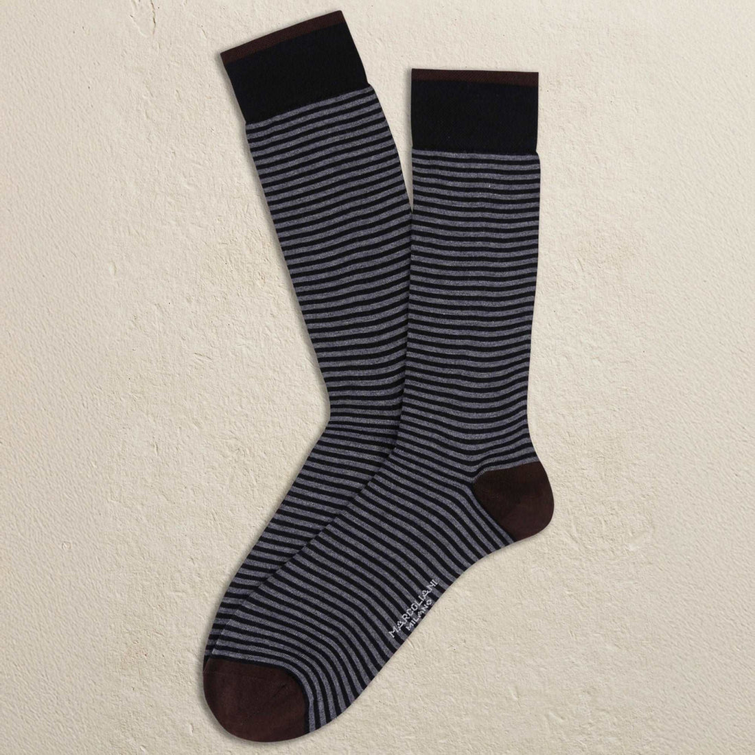 Black Asphalt Palio Stripe Pima Cotton Mid-Calf Sock - MARCOLIANI