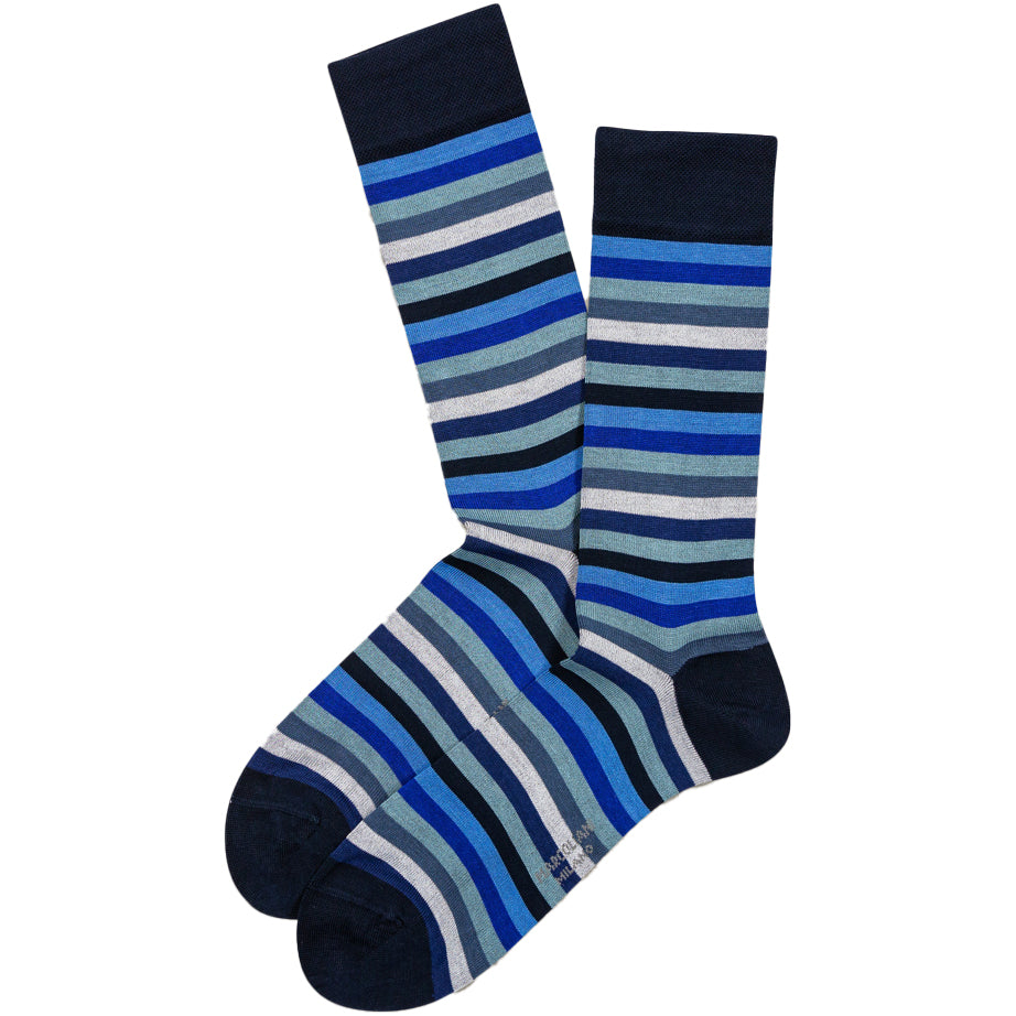 Blue Mix Rainbow Stripe Pima Cotton Mid-Calf Socks - Marcoliani - Boutique Jacques International