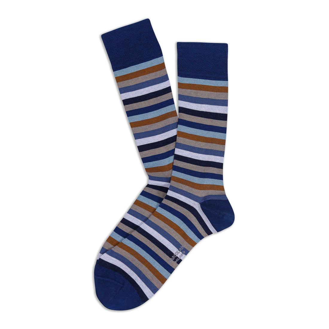Navy & Brown Rainbow Stripe Pima Cotton Mid-Calf Socks - Marcoliani - Boutique Jacques International