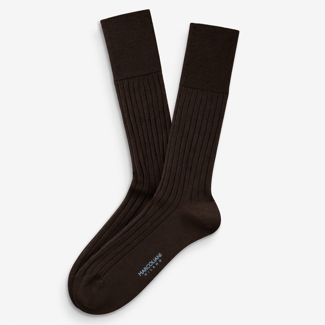 Dark Brown Dressy Ribbed Essence of Cotton Mid-Calf Sock - Marcoliani - Boutique Jacques International