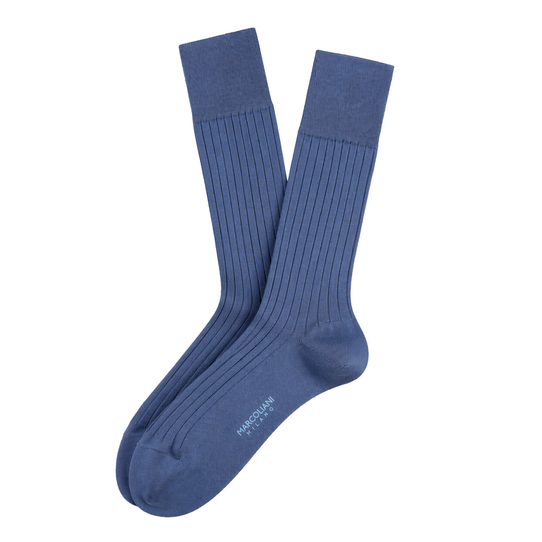 Avio Steel Blue Dressy Ribbed Essence of Cotton Mid-Calf Sock - Marcoliani - Boutique Jacques International