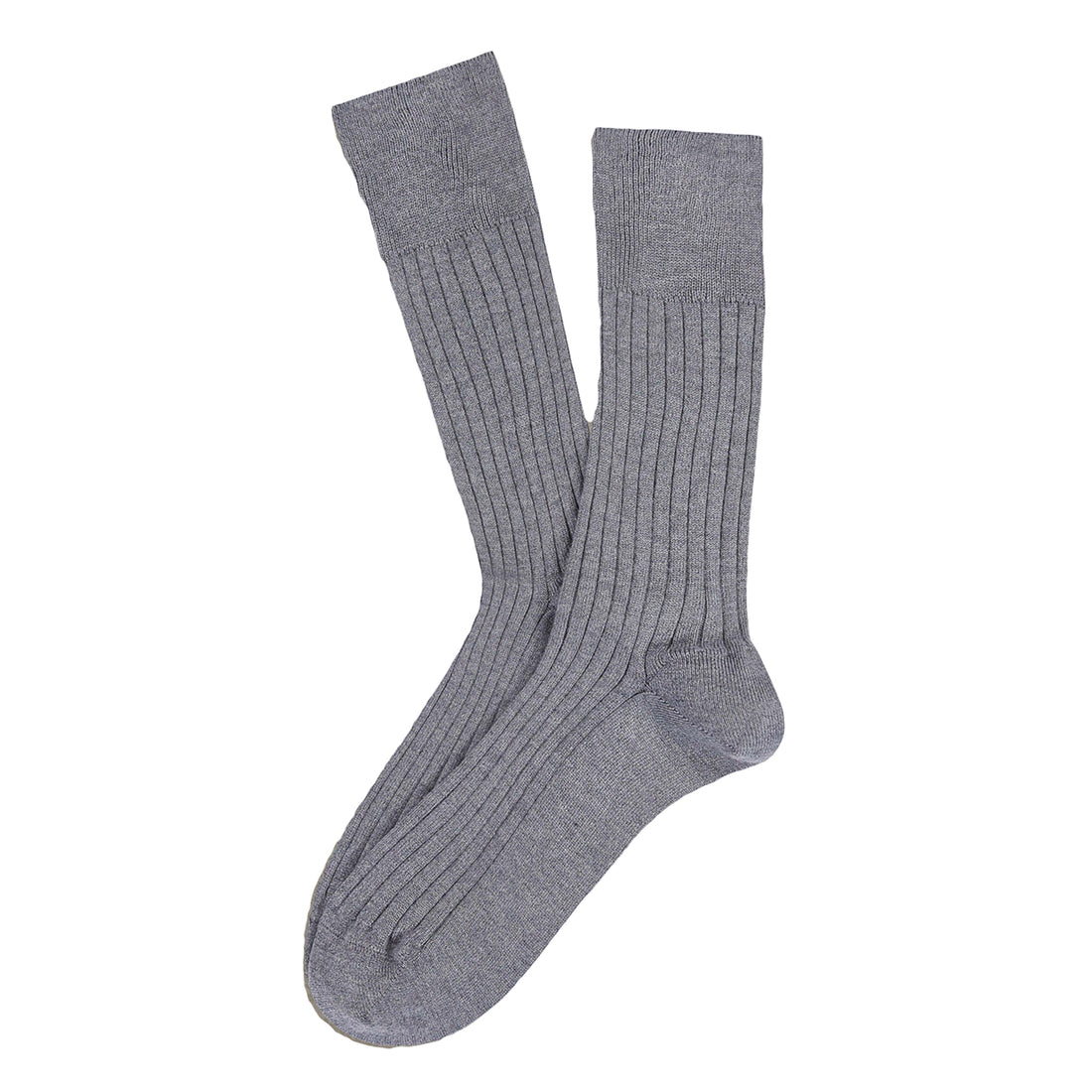 Silver Gray Mousse of Modal Classic Ribbed Mid-Calf Socks - Marcoliani