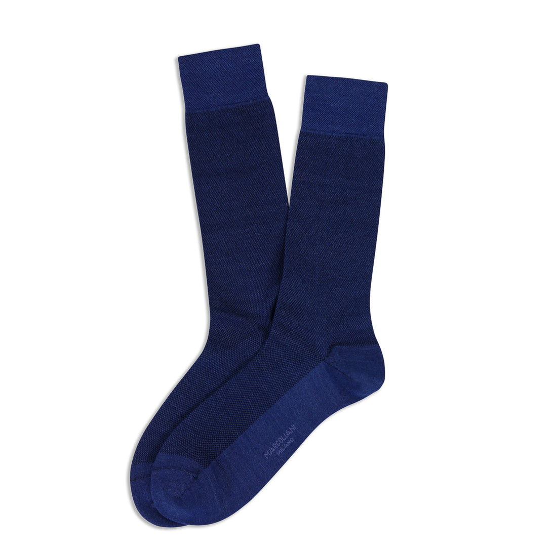 Navy Blue Linen-Blend Piqué Textured Mid-Calf Socks - Marcoliani - Boutique Jacques International