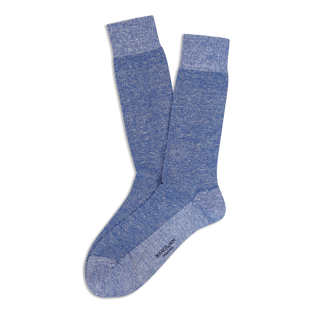 Amalfi Blue Linen Blend Piqué Textured Mid-Calf Sock - Marcoliani - Boutique Jacques International