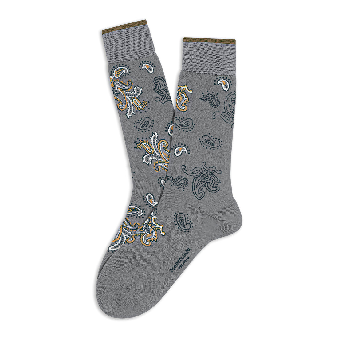 Flannel Gray Jali Paisley Pima Cotton Mid-Calf Socks - Marcoliani