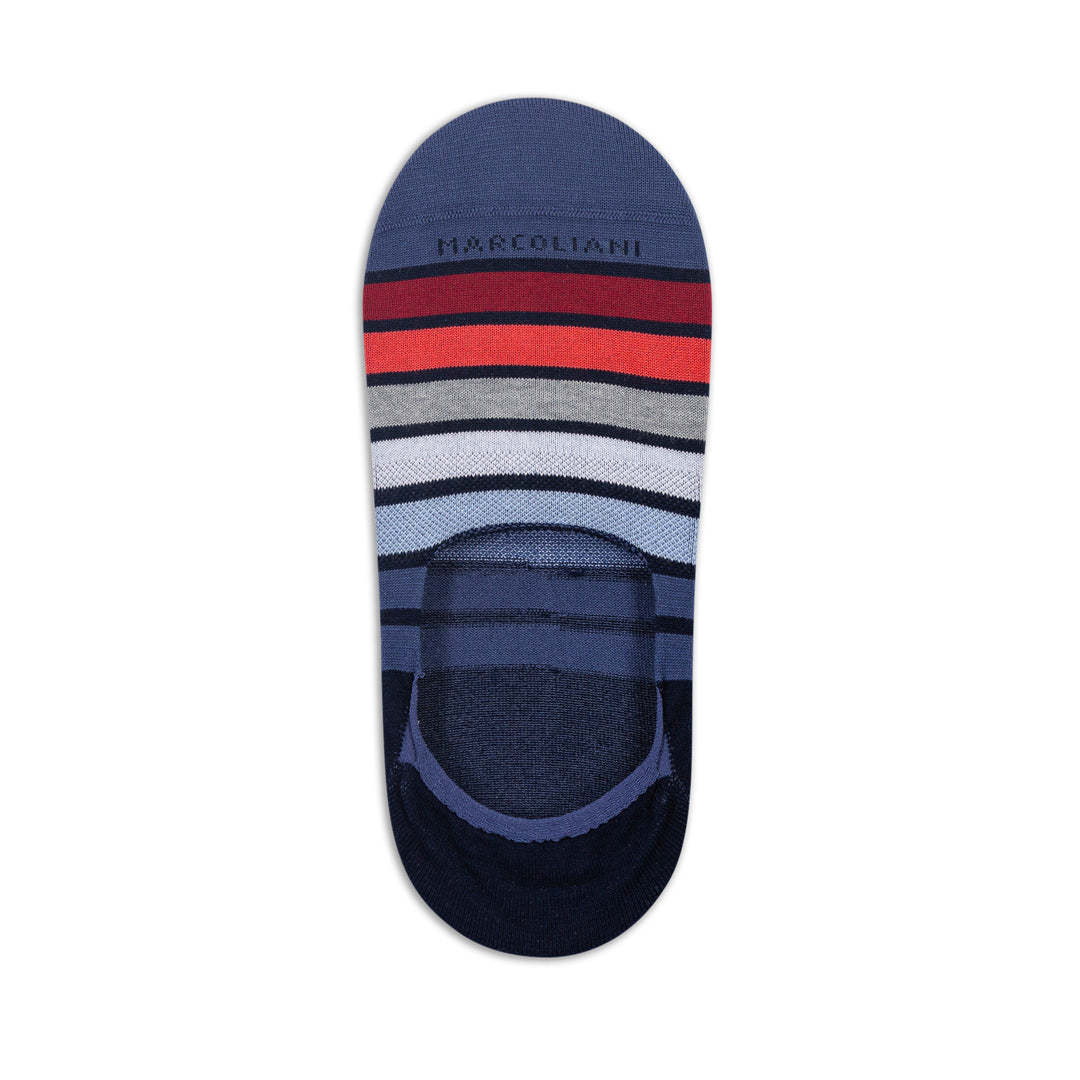 Denim/Tomato Bellagio Stripe Pima Cotton Invisible Touch No-Show Socks - Marcoliani - Boutique Jacques International