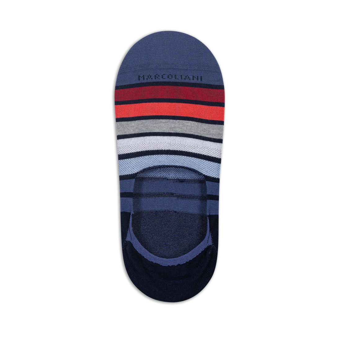 Denim/Tomato Bellagio Stripe Pima Cotton Invisible Touch No-Show Socks - Marcoliani - Boutique Jacques International