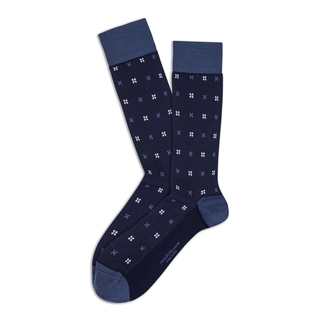 Royal Blue Lisle Tie Flowers Pima Cotton Mid-Calf Sock - Marcoliani