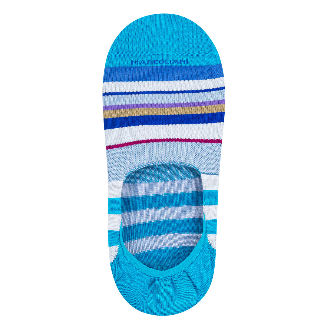 Turquoise Rainbow Stripe Pima Cotton Invisible Touch No-Show Socks - Marcoliani - Boutique Jacques International