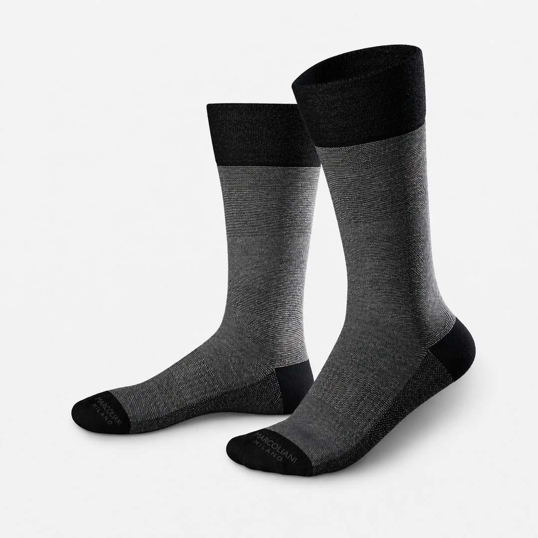 Black Micro Stripes Pima Cotton Mid-Calf Sneaker Sock - Marcoliani - Boutique Jacques International