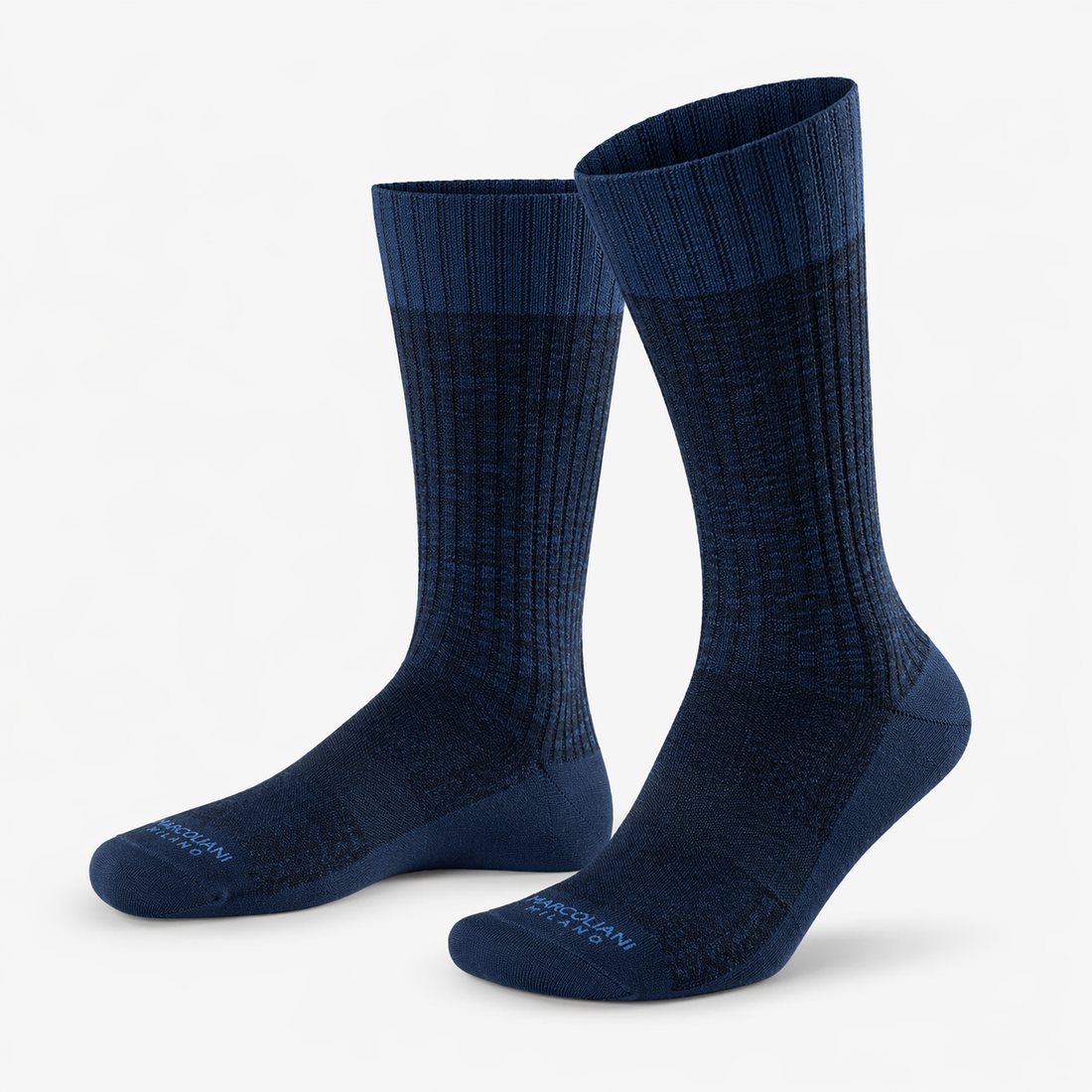 Navy Contrast Sole Pima Cotton Mid-Calf Sneaker Sock - Marcoliani