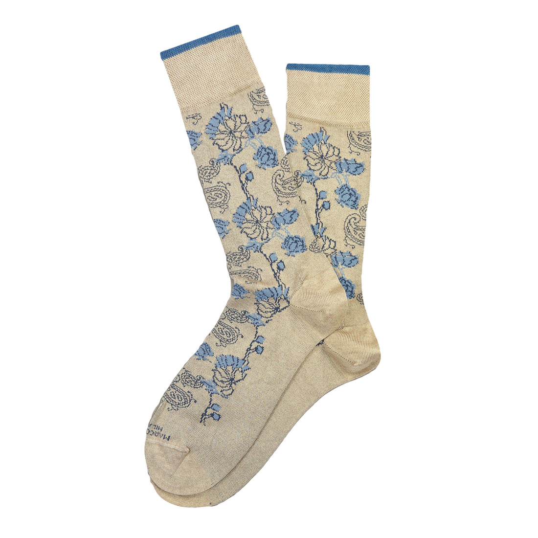 Beige Dharam Flower Motif Mousse of Modal Mid-Calf Socks - Marcoliani