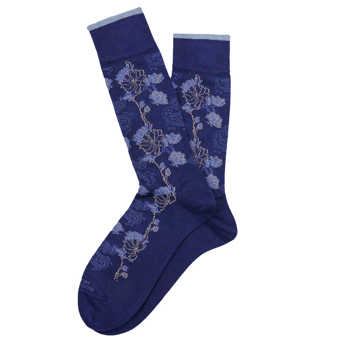 Royal Blue Dharam Flower Motif Mousse of Modal Mid-Calf Socks - Marcoliani