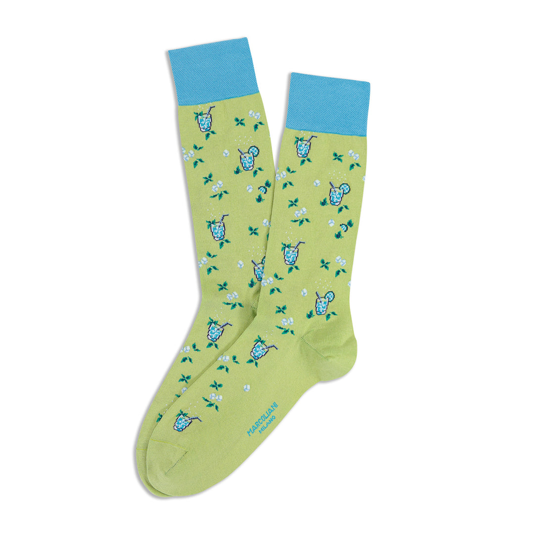 Spring Green Mojito Motif Pima Cotton Mid-Calf Socks - Marcoliani