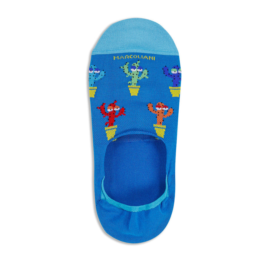 Peacock Blue Cactus Pima Cotton Invisible Touch No-Show Socks - Marcoliani