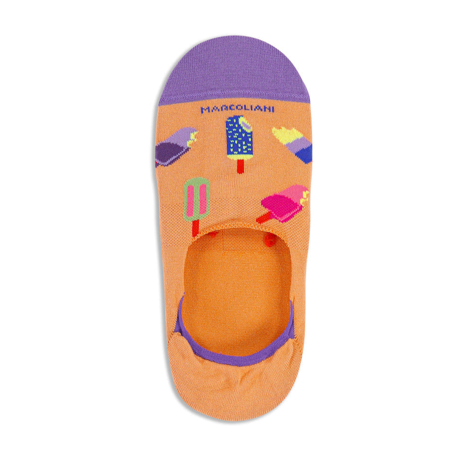 Peach Ice Cream Motif Pima Cotton Invisible Touch No-Show Socks - Marcoliani