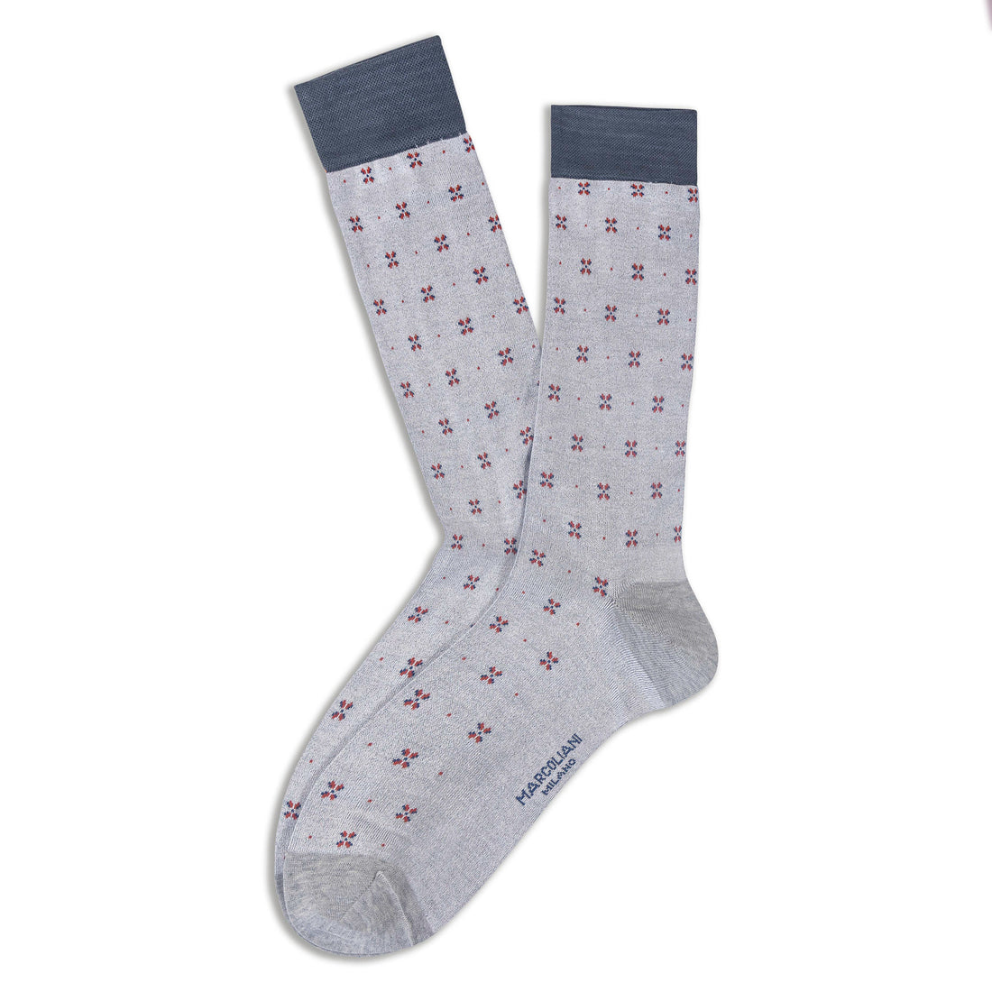Pearl Gray Fresh of Modal Tailor Flowers Mid-Calf Socks - Marcoliani