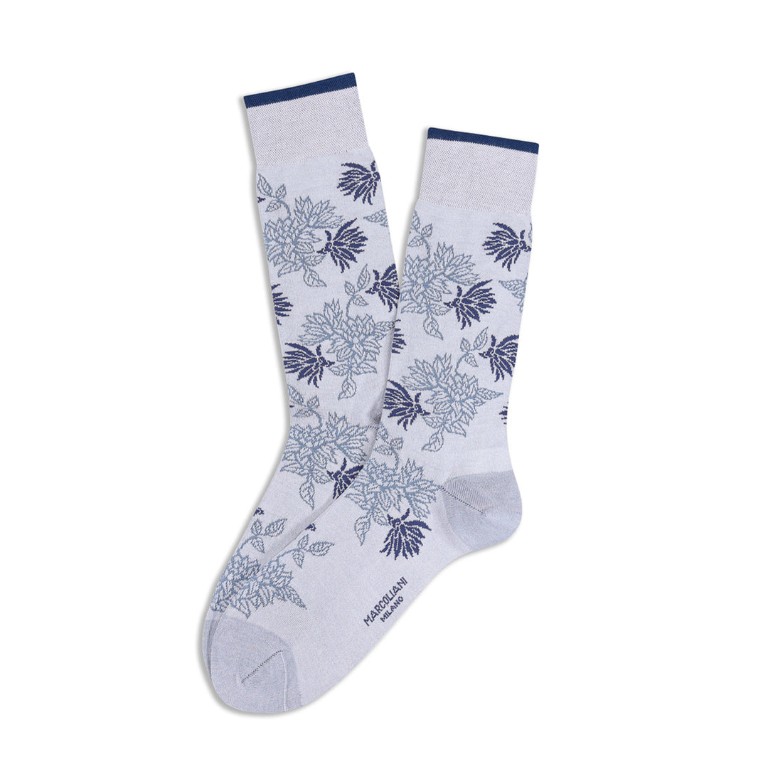 Ice Gray Fresh of Modal Punjab Flower Mid-Calf Socks - Marcoliani - Boutique Jacques International