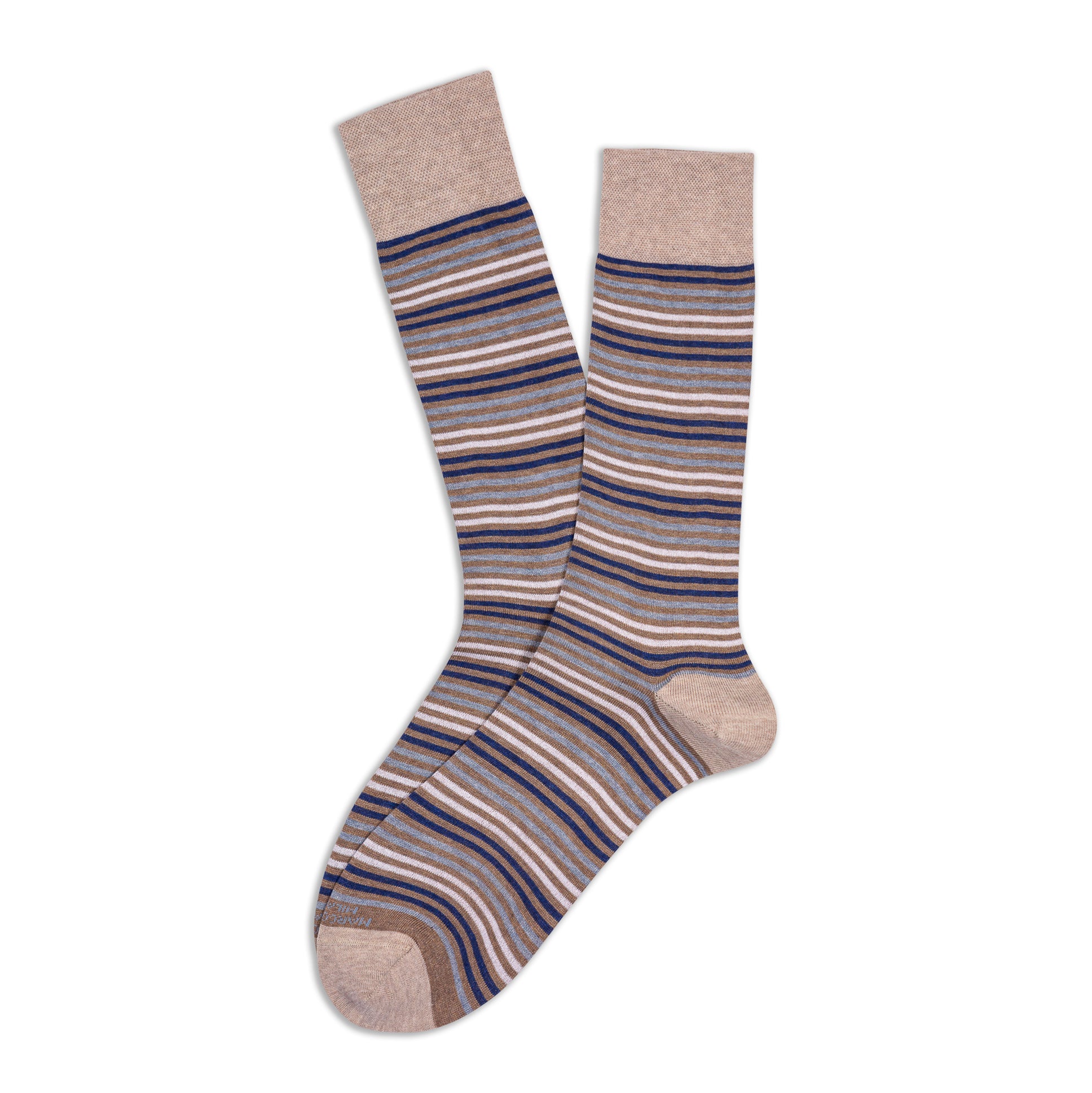 Cappuccino Brown Simple Stripe Pima Cotton Mid-Calf Socks - Marcoliani