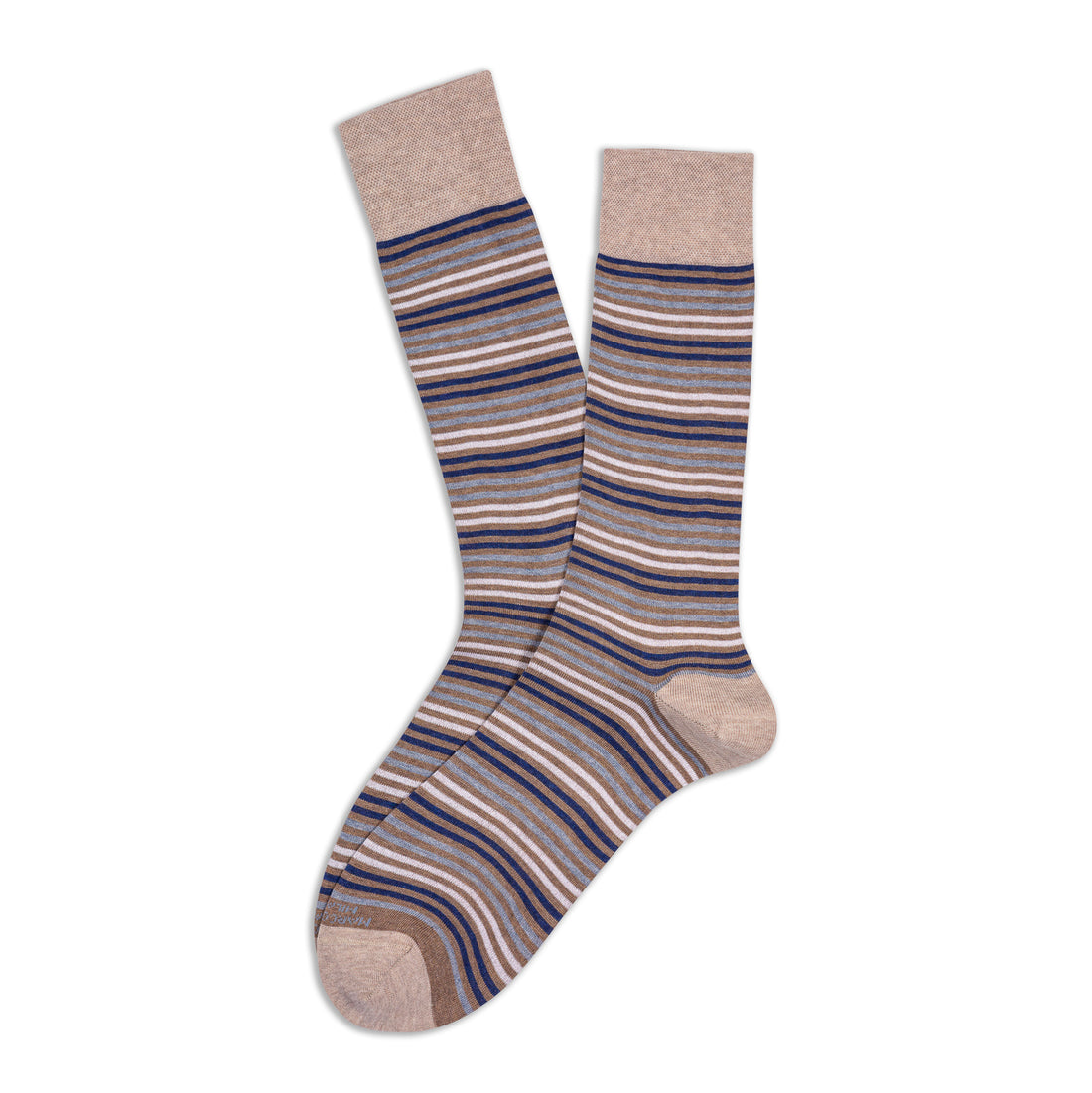Cappuccino Brown Simple Stripe Pima Cotton Mid-Calf Socks - Marcoliani