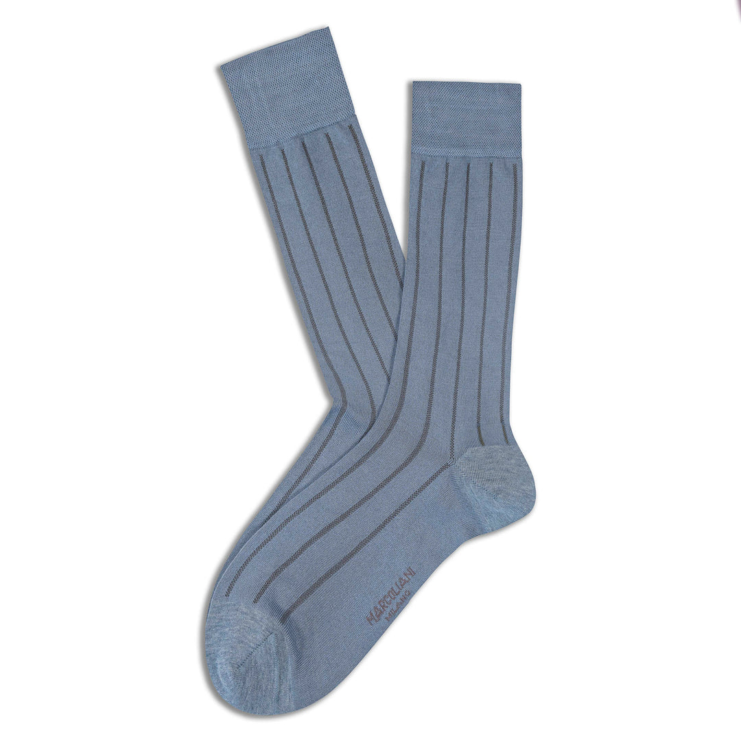Silver Blue Pinstripe Fresh of Modal Mid-Calf Dress Socks - Marcoliani - Boutique Jacques International