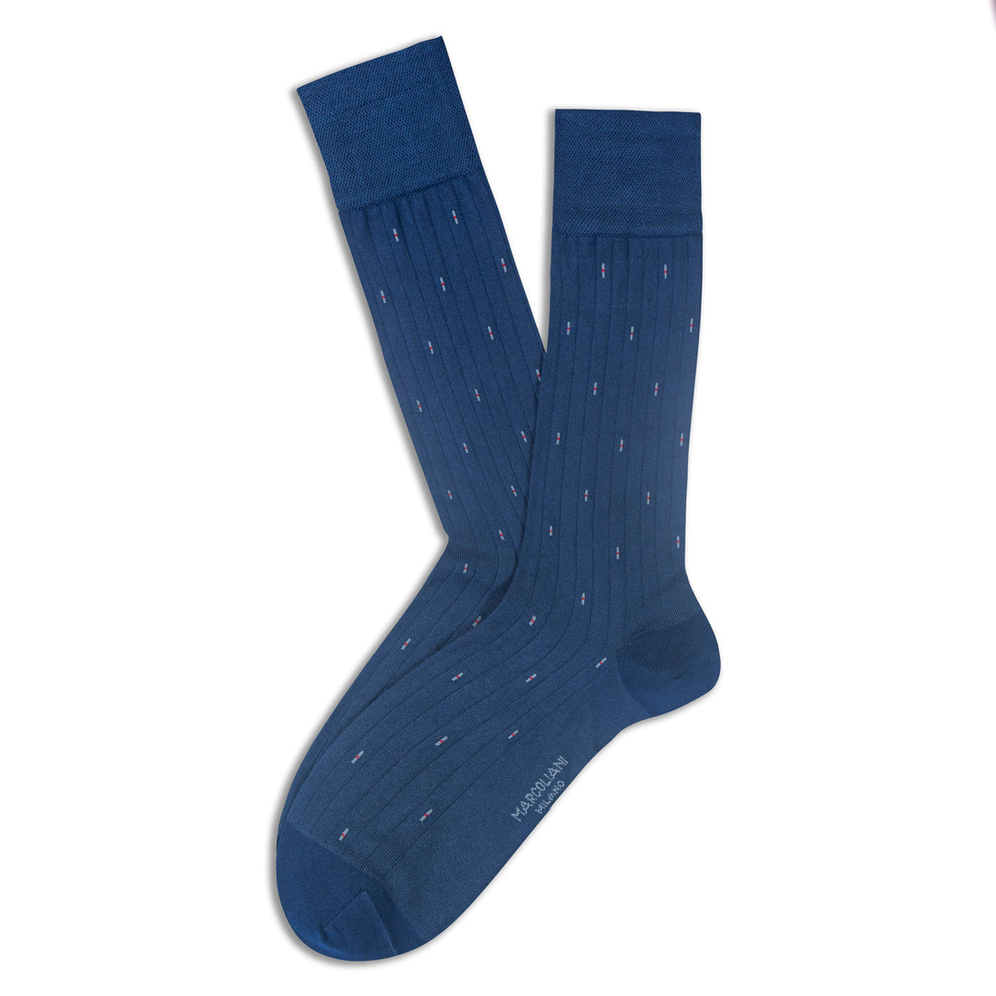 Denim Blue Fresh of Modal Minimal Dot Ribbed Mid-Calf Socks - Marcoliani - Boutique Jacques International